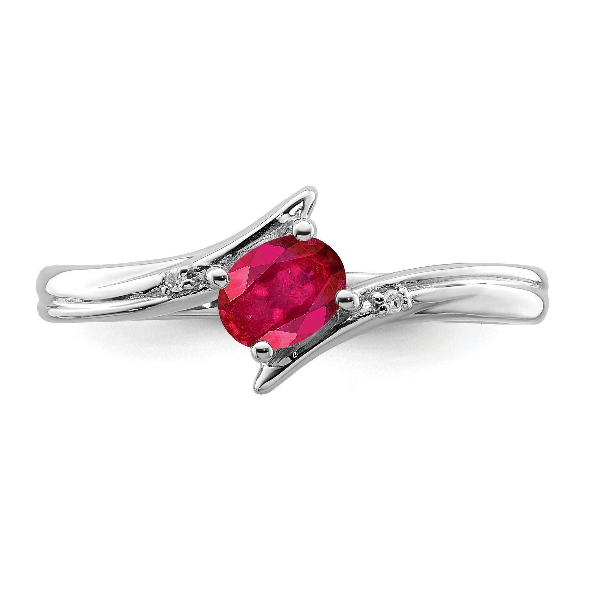 Sterlingsilber Rhodiniert Rubin und Diamant Ring