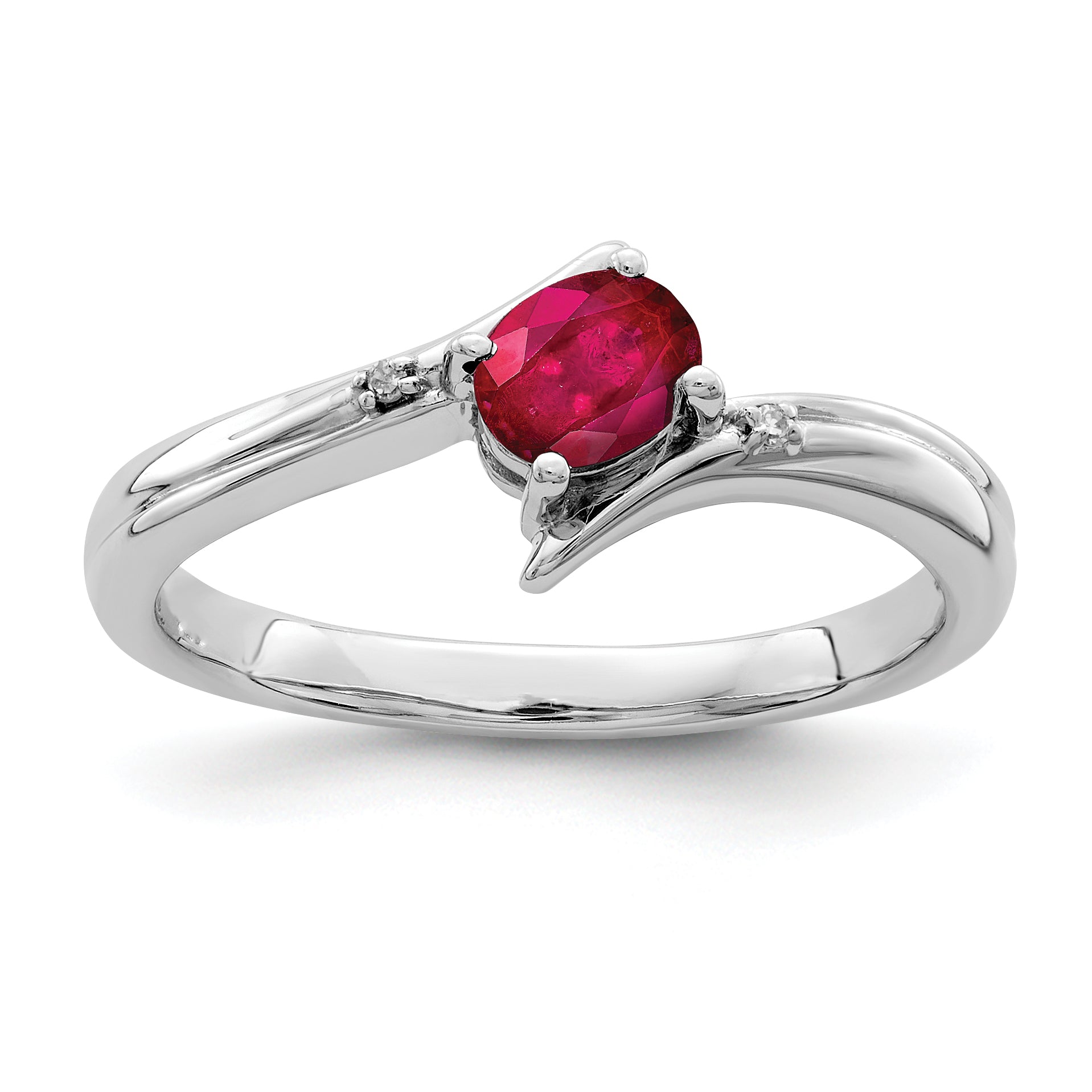 Sterlingsilber Rhodiniert Rubin und Diamant Ring