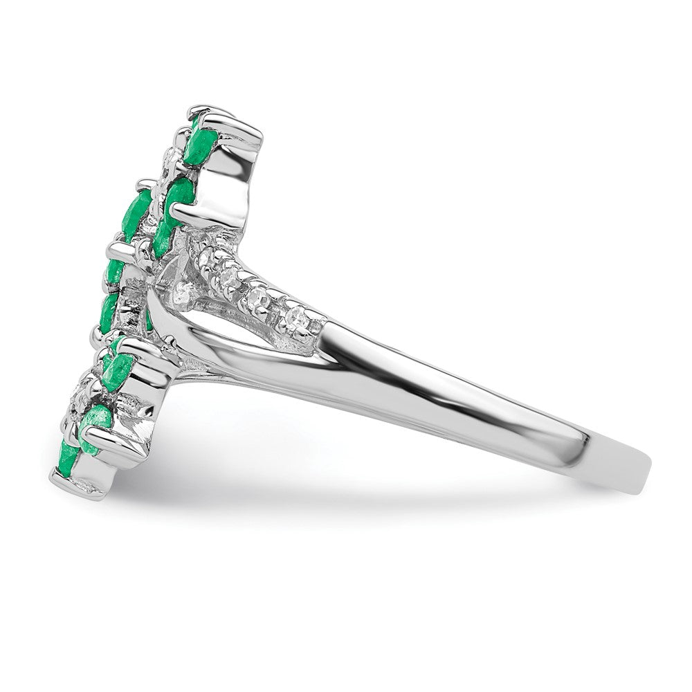 Sterlingsilber Rhodiniert 3 Blume Smaragd und Diamant Ring