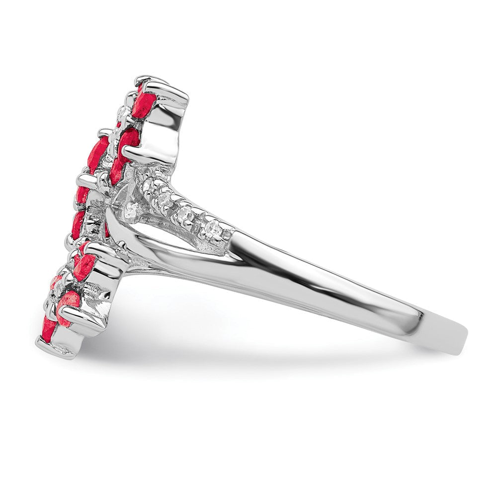 Sterlingsilber Rhodiniert 3 Blume Rubin und Diamant Ring