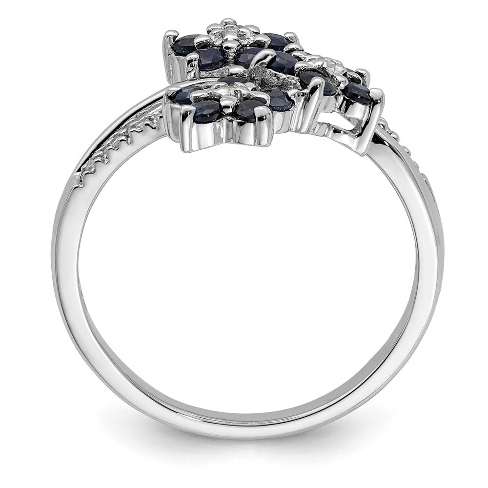 Sterlingsilber Rhodiniert 3 Blume Saphir und Diamant Ring