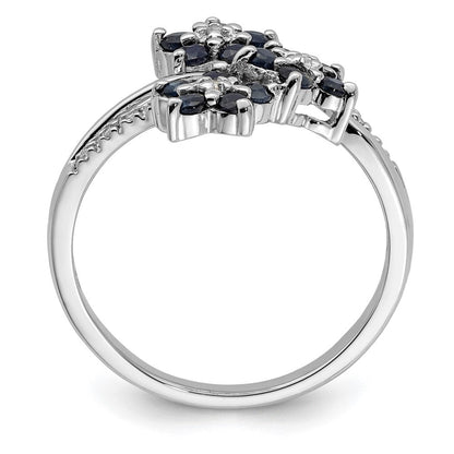Sterlingsilber Rhodiniert 3 Blume Saphir und Diamant Ring