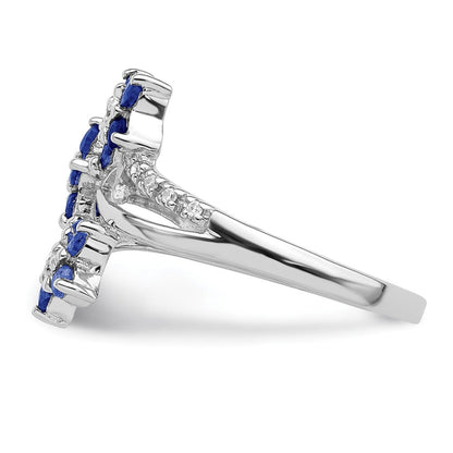 Sterlingsilber Rhodiniert 3 Blume Saphir und Diamant Ring