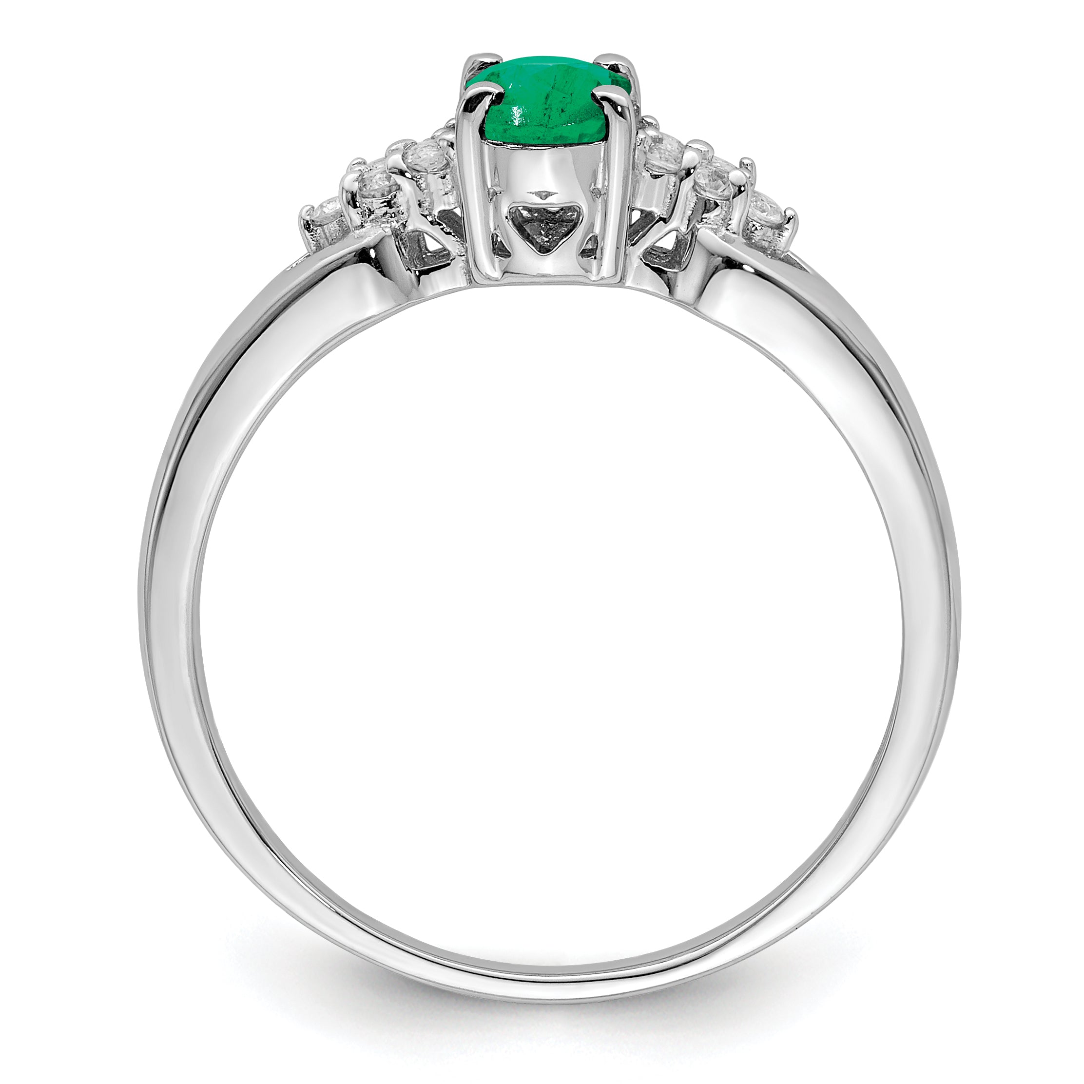 Sterlingsilber Rhodiniert Smaragd und Weiß Saphir Ring
