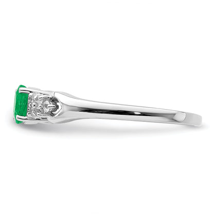 Sterlingsilber Rhodiniert Smaragd und Weiß Saphir Ring
