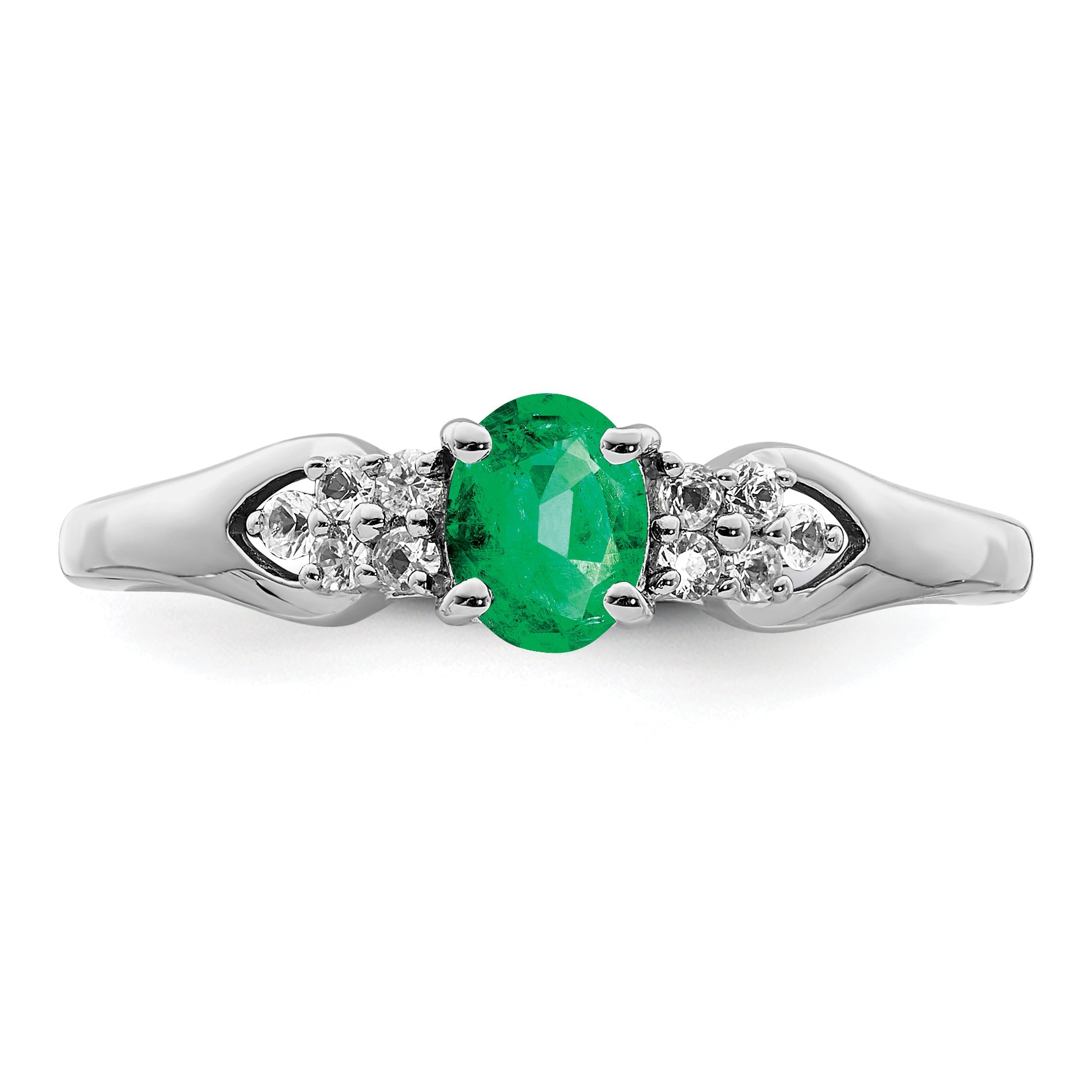 Sterlingsilber Rhodiniert Smaragd und Weiß Saphir Ring
