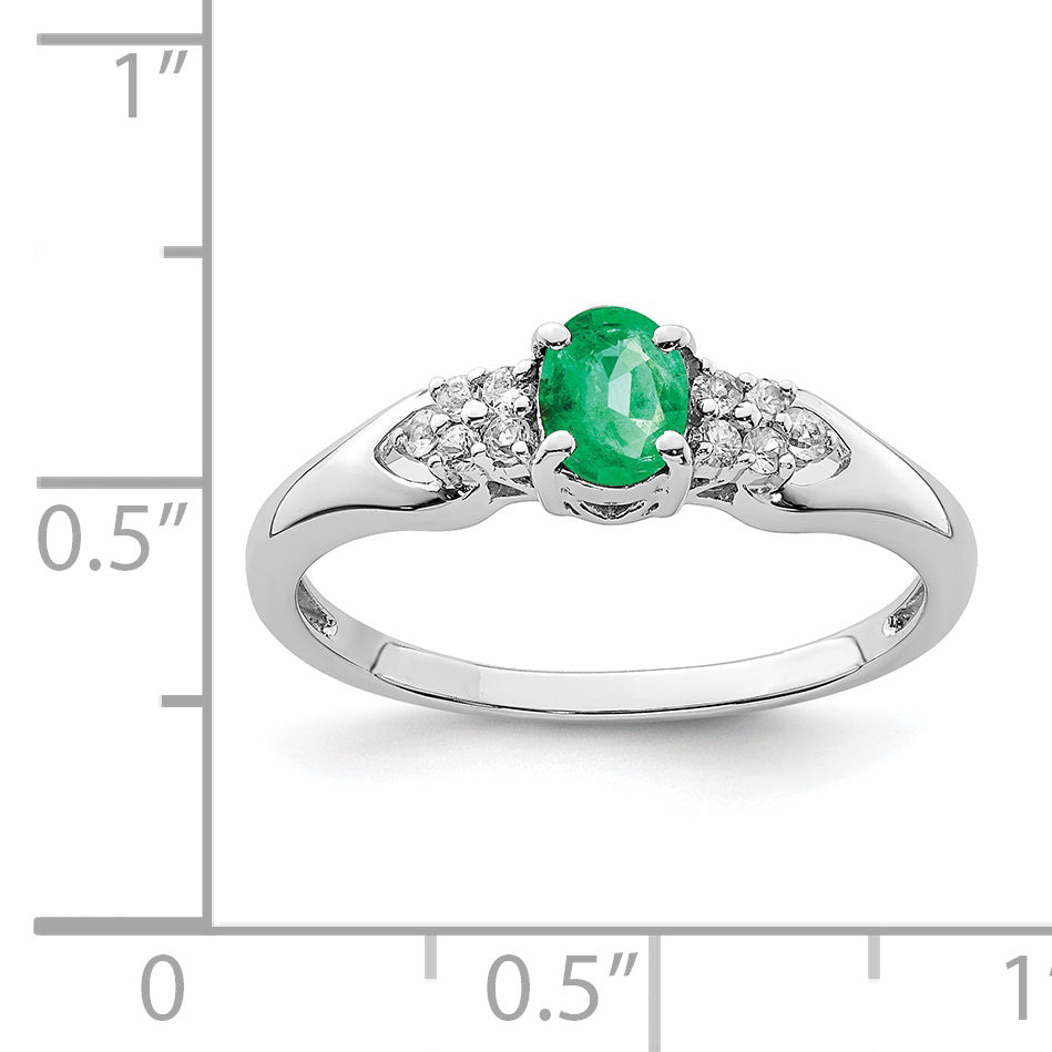 Sterlingsilber Rhodiniert Smaragd und Weiß Saphir Ring