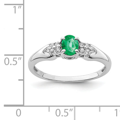 Sterlingsilber Rhodiniert Smaragd und Weiß Saphir Ring