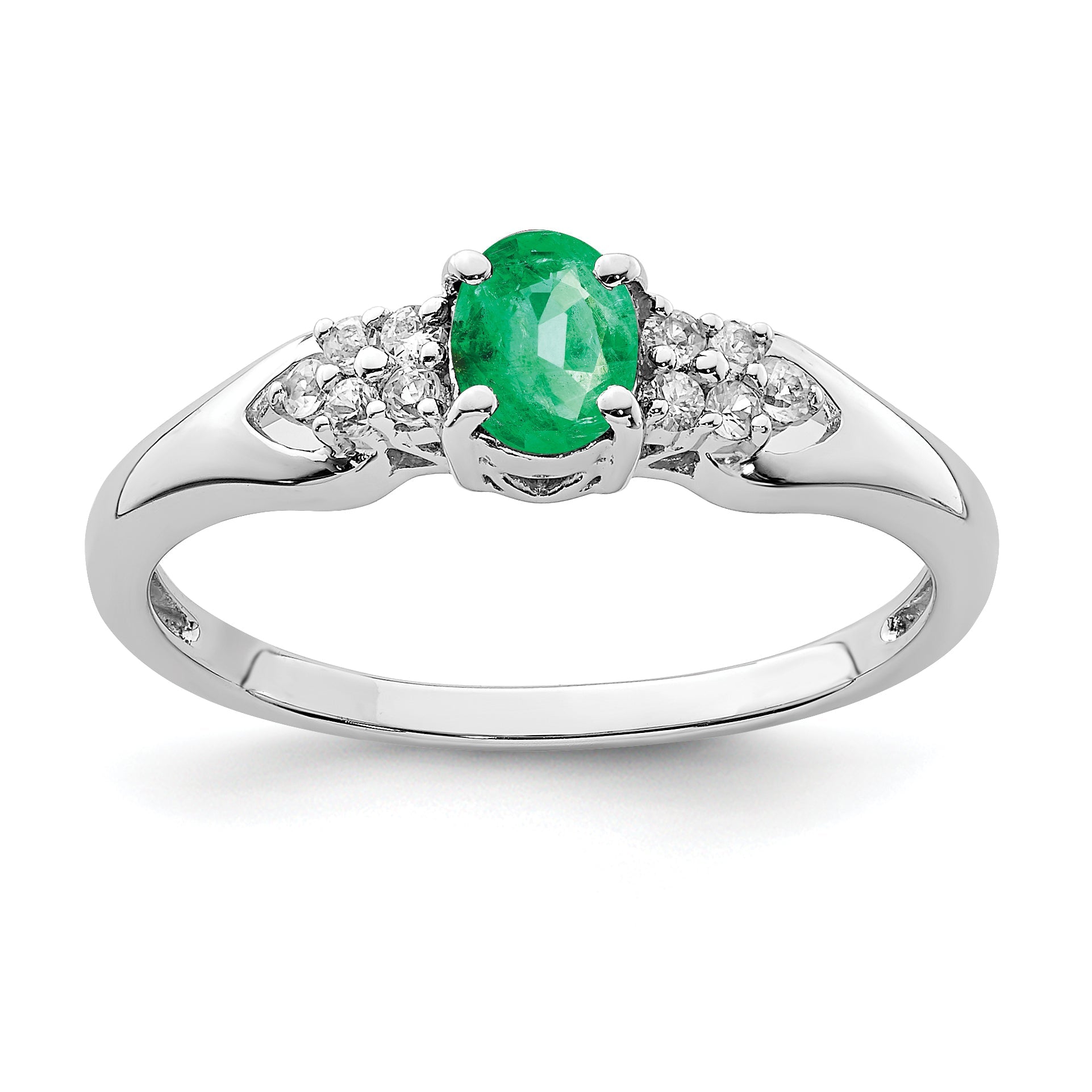 Sterlingsilber Rhodiniert Smaragd und Weiß Saphir Ring
