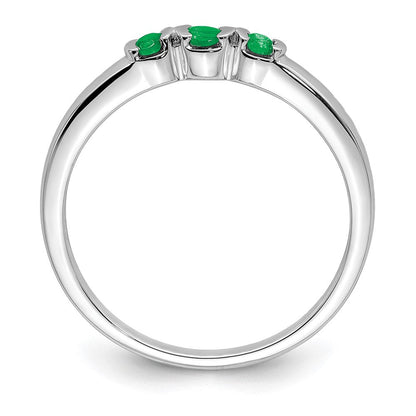 Sterlingsilber Rhodiniert Poliert Smaragd 3 Stein Ring