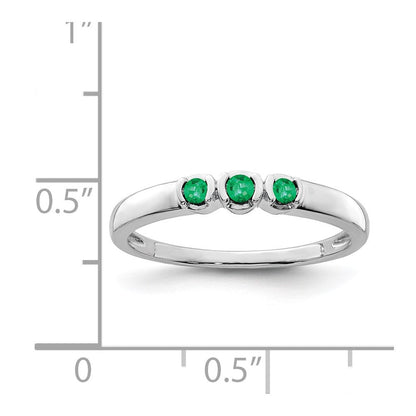Sterlingsilber Rhodiniert Poliert Smaragd 3 Stein Ring