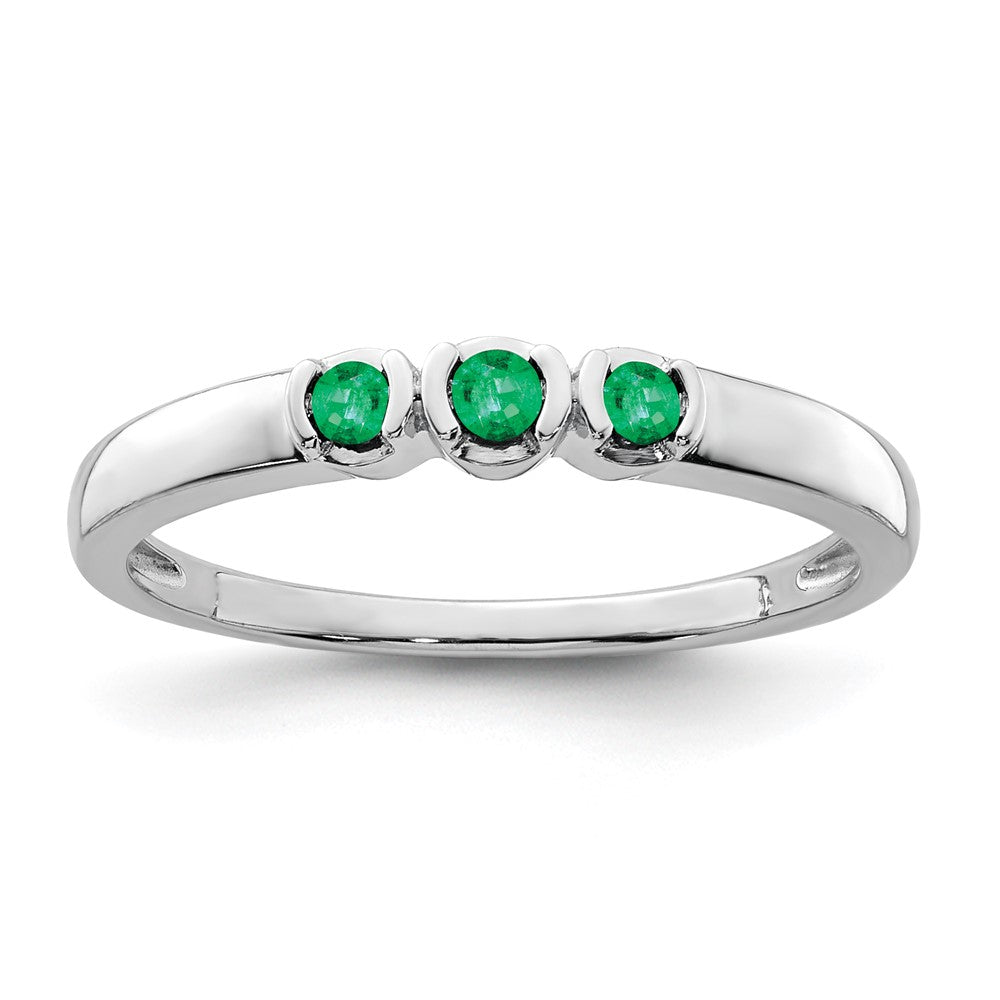 Sterlingsilber Rhodiniert Poliert Smaragd 3 Stein Ring