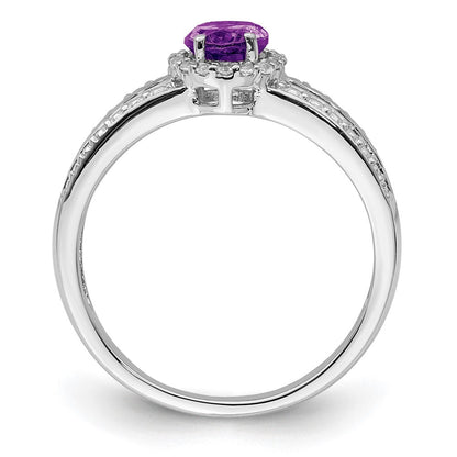 Sterlingsilber Rhodiniert Poliert Amethyst & Weiß Topas Ring