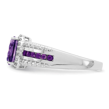 Sterlingsilber Rhodiniert Poliert Amethyst & Weiß Topas Ring