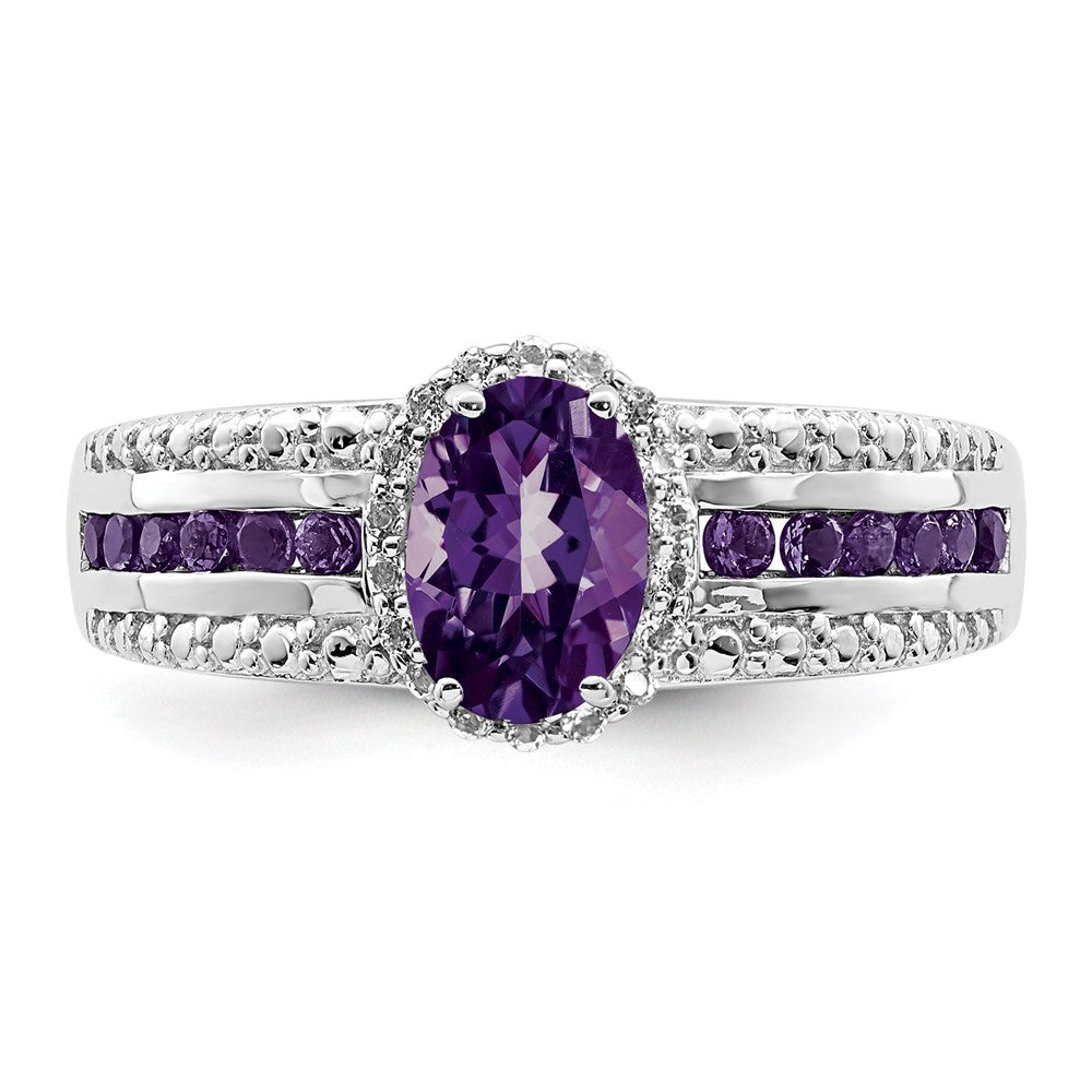 Sterlingsilber Rhodiniert Poliert Amethyst & Weiß Topas Ring