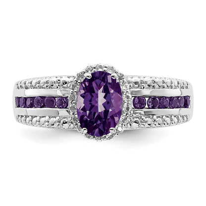 Sterlingsilber Rhodiniert Poliert Amethyst & Weiß Topas Ring