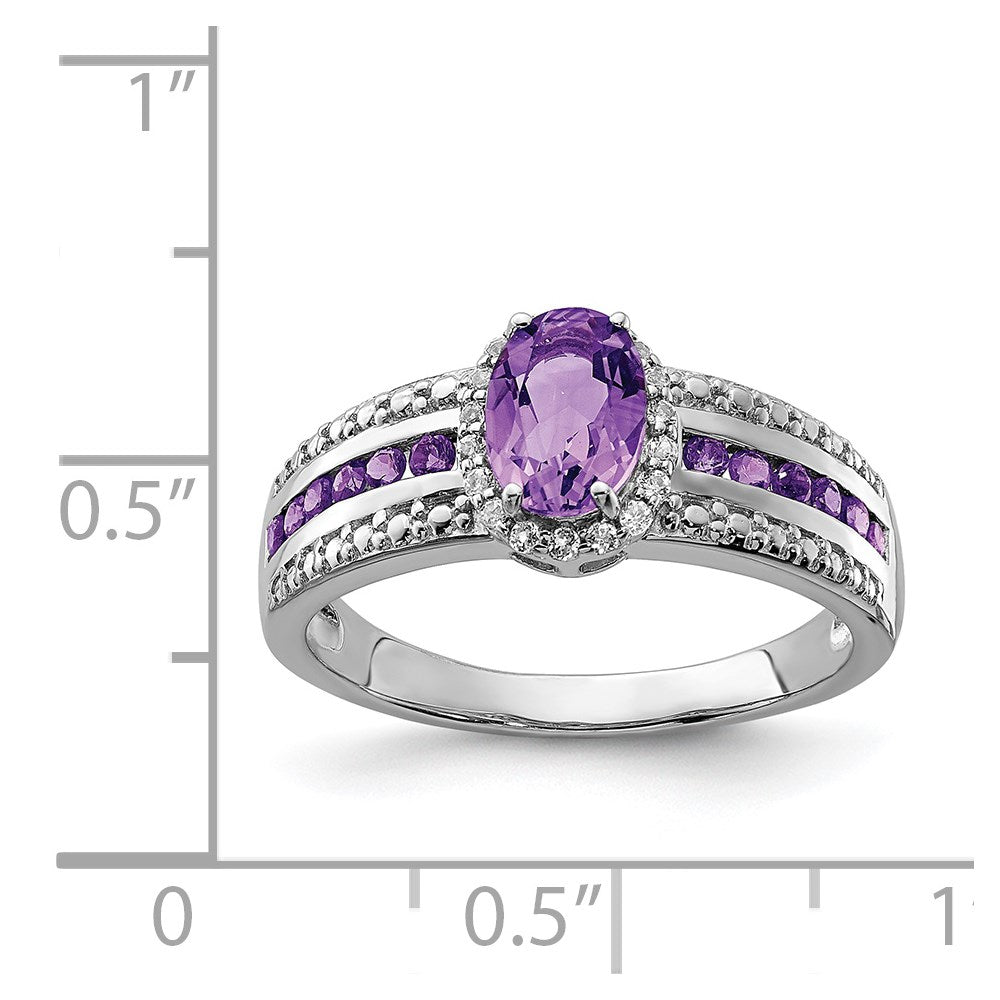 Sterlingsilber Rhodiniert Poliert Amethyst & Weiß Topas Ring