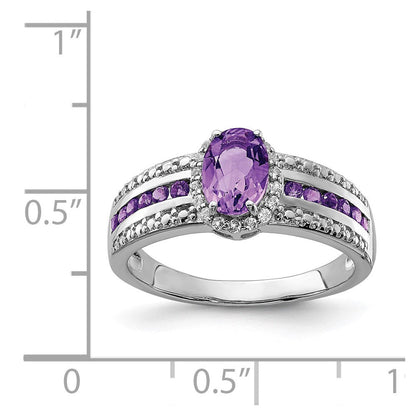 Sterlingsilber Rhodiniert Poliert Amethyst & Weiß Topas Ring