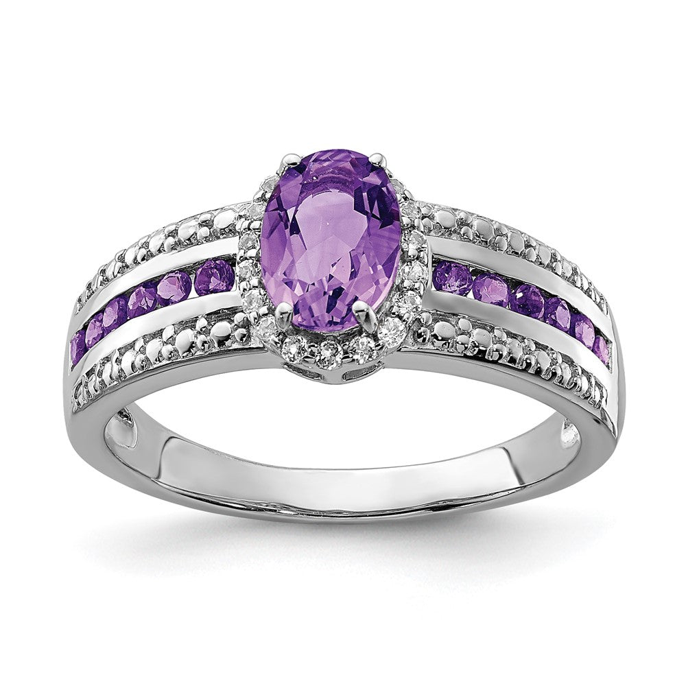 Sterlingsilber Rhodiniert Poliert Amethyst & Weiß Topas Ring
