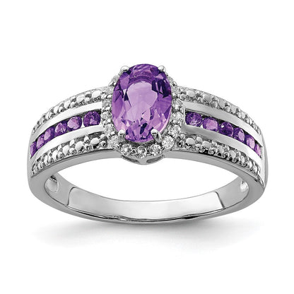 Sterlingsilber Rhodiniert Poliert Amethyst & Weiß Topas Ring