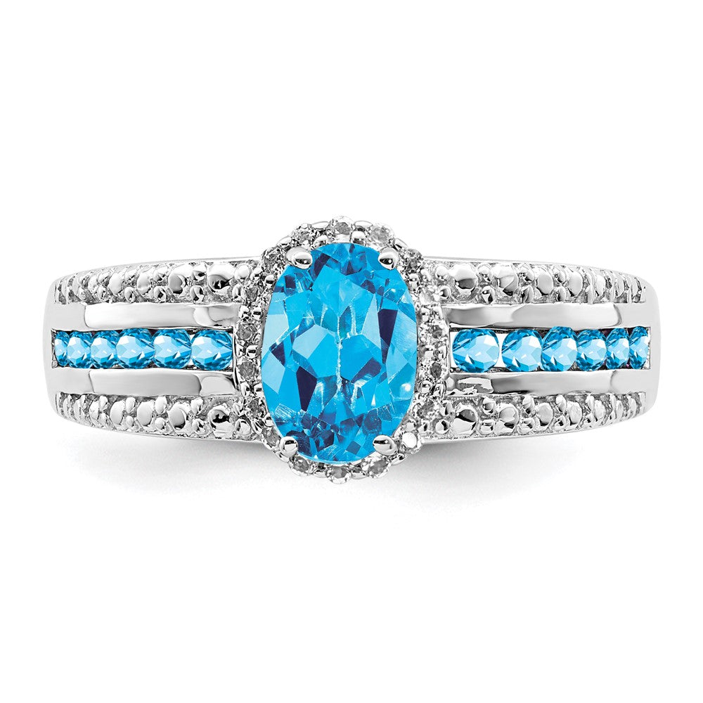 Sterlingsilber Rhodium Blau und Weiß Topas Ring (size 7 Nur)