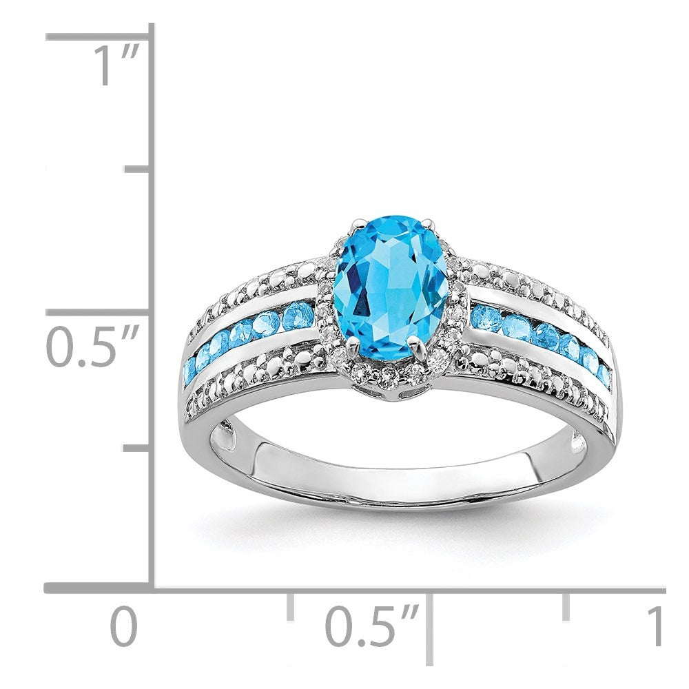 Sterlingsilber Rhodium Blau und Weiß Topas Ring (size 7 Nur)