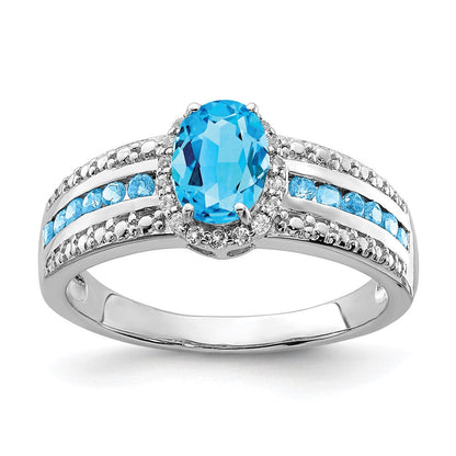 Sterlingsilber Rhodium Blau und Weiß Topas Ring (size 7 Nur)