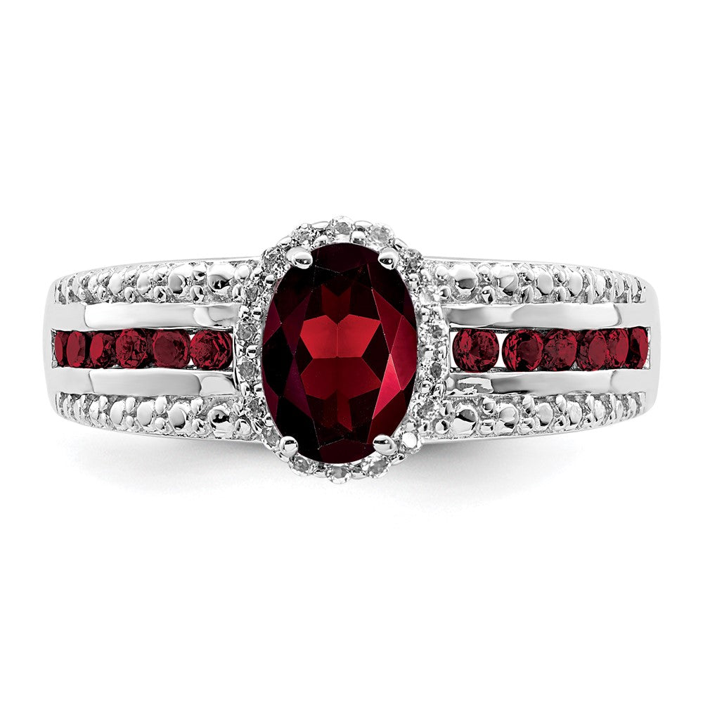 Sterlingsilber Rhodiniert Granat und Weiß Topas Ring