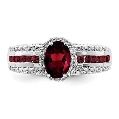 Sterlingsilber Rhodiniert Granat und Weiß Topas Ring