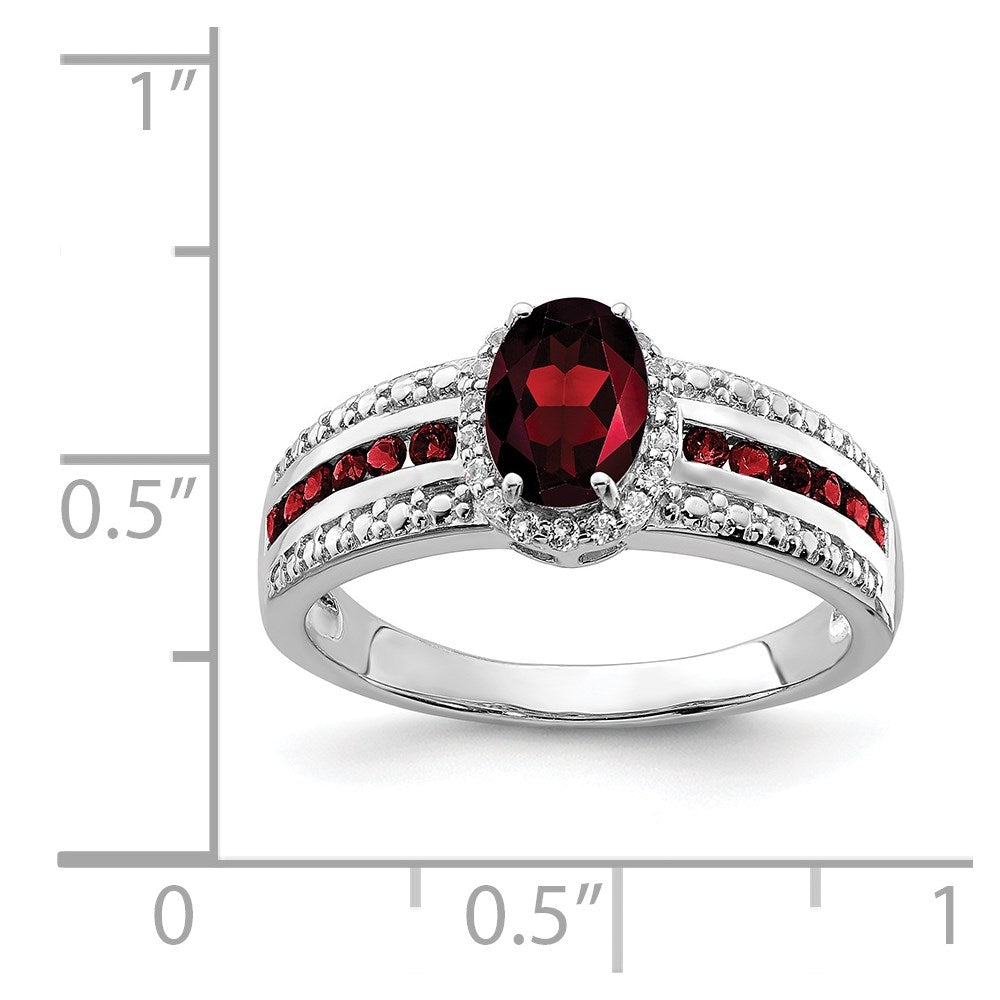 Sterlingsilber Rhodiniert Granat und Weiß Topas Ring