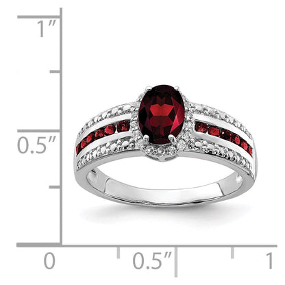 Sterlingsilber Rhodiniert Granat und Weiß Topas Ring