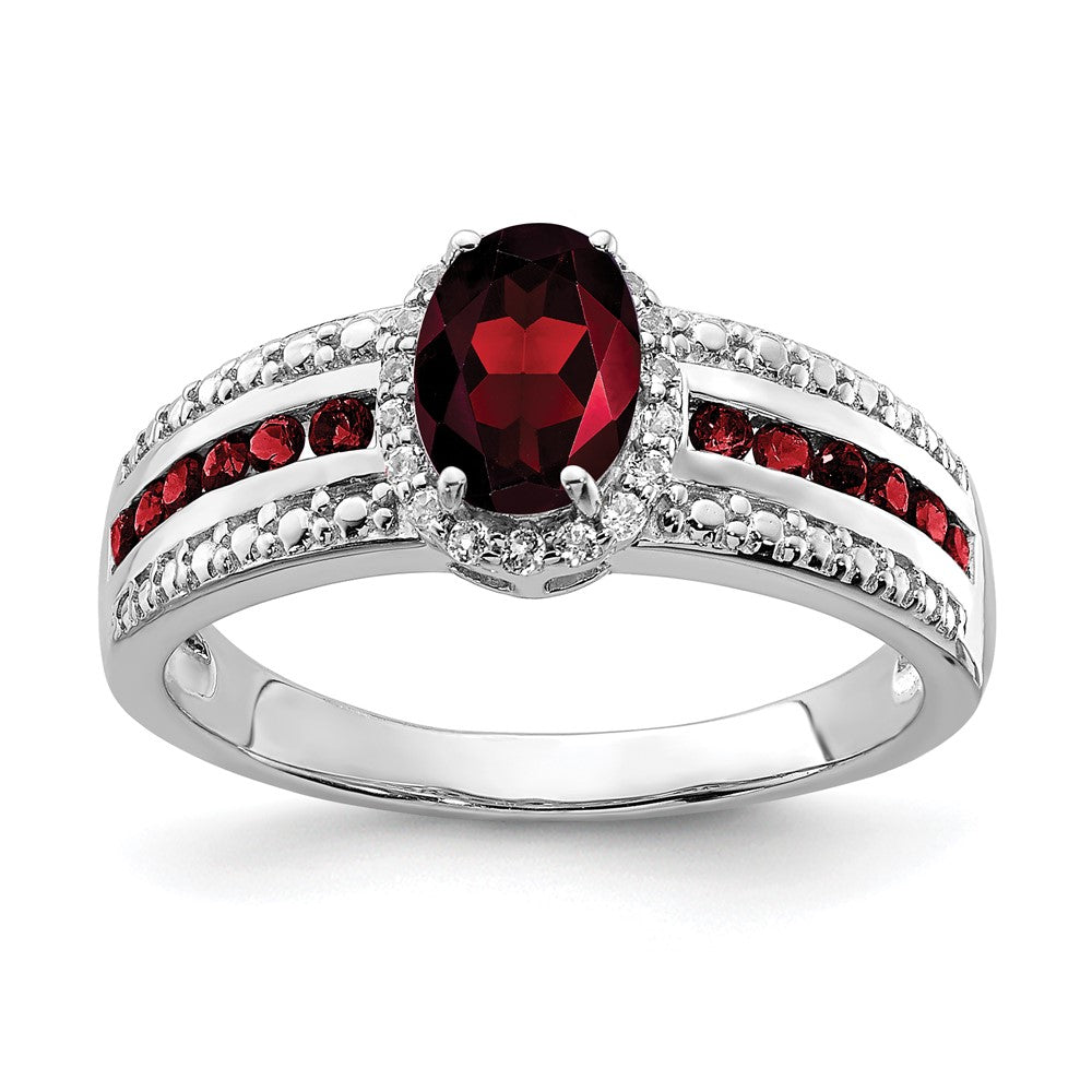 Sterlingsilber Rhodiniert Granat und Weiß Topas Ring