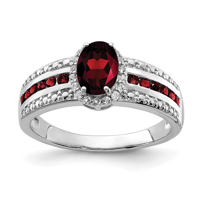 Sterlingsilber Rhodiniert Granat und Weiß Topas Ring