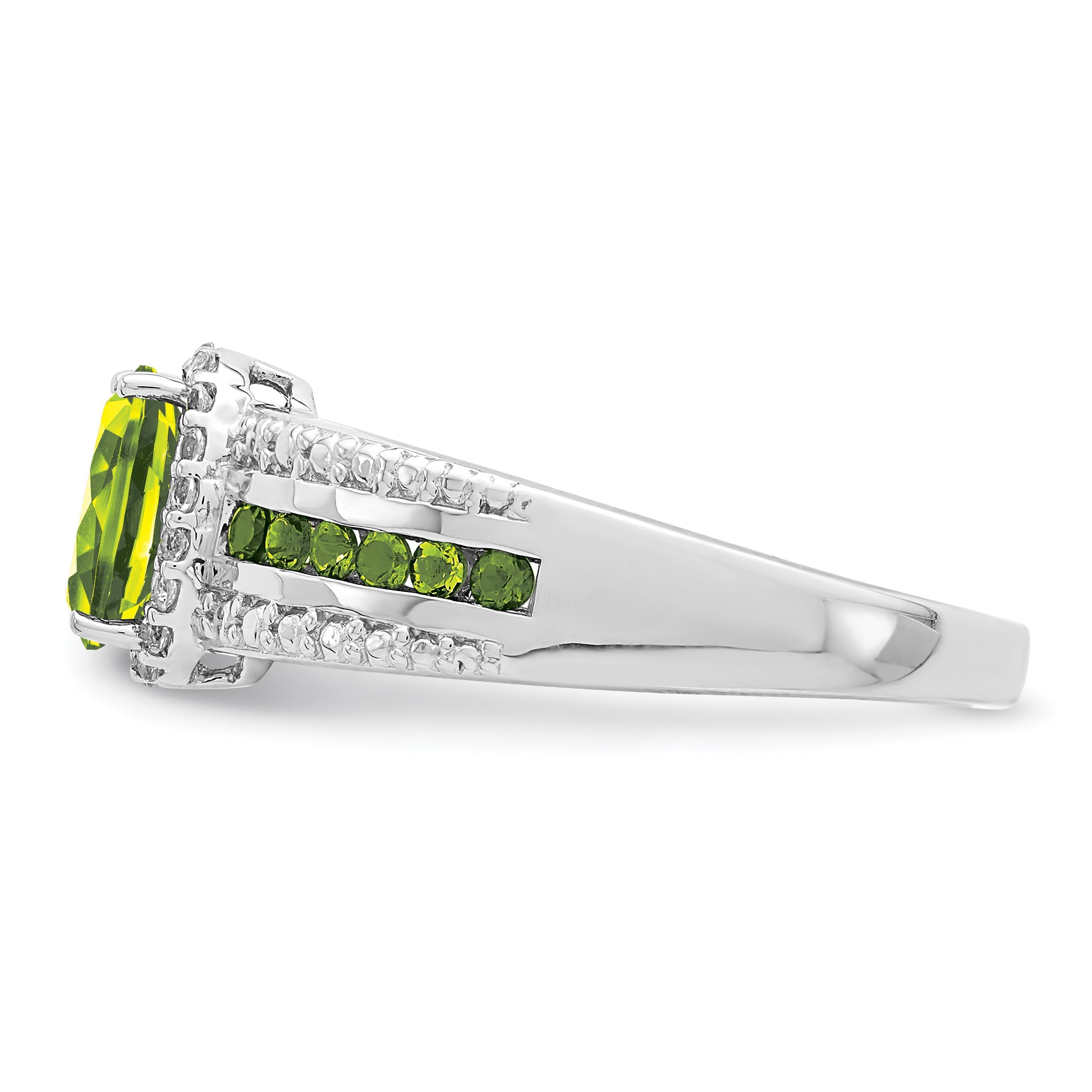 Sterlingsilber Rhodium Poliert Peridot & Weiß Topas Ring