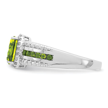 Sterlingsilber Rhodium Poliert Peridot & Weiß Topas Ring