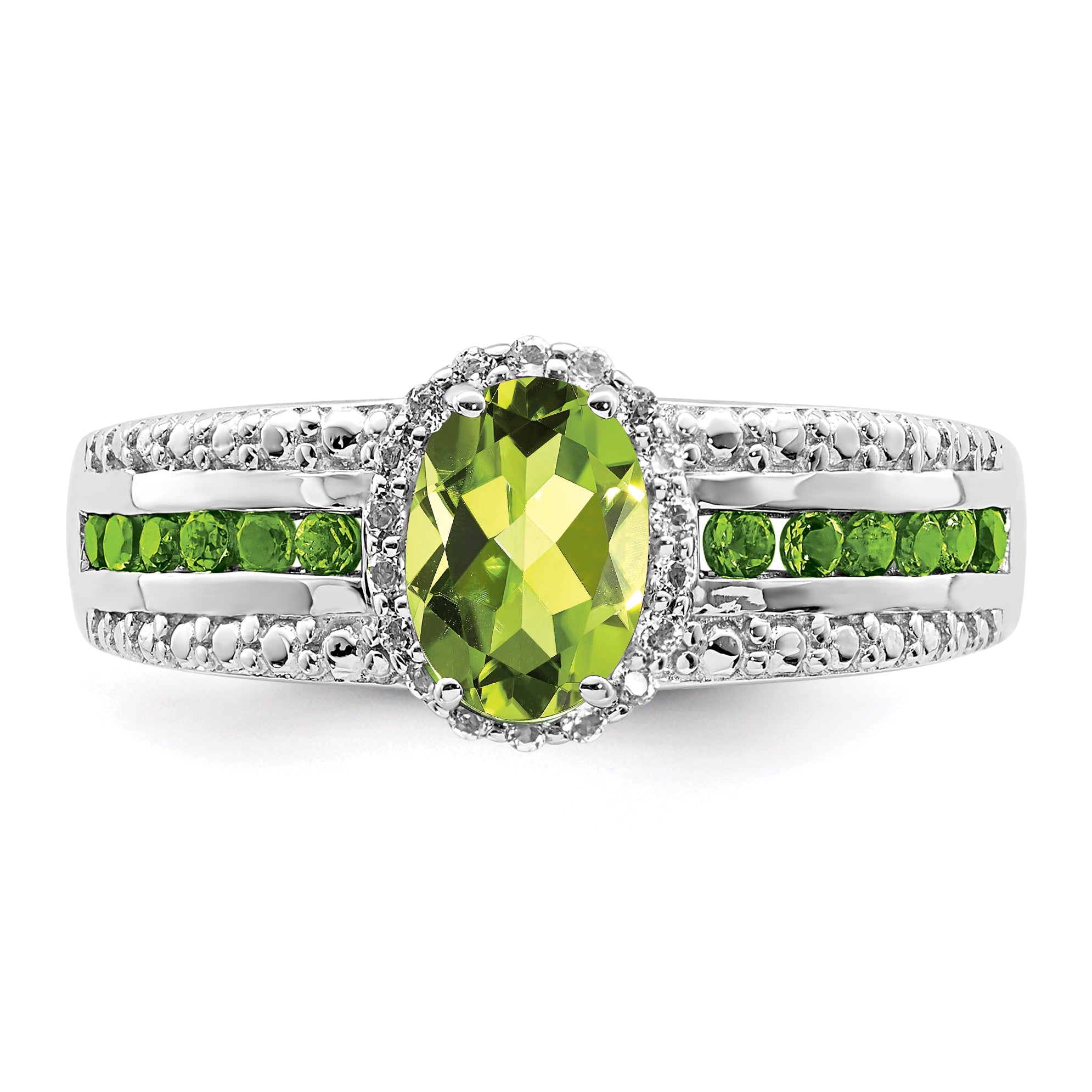 Sterlingsilber Rhodium Poliert Peridot & Weiß Topas Ring