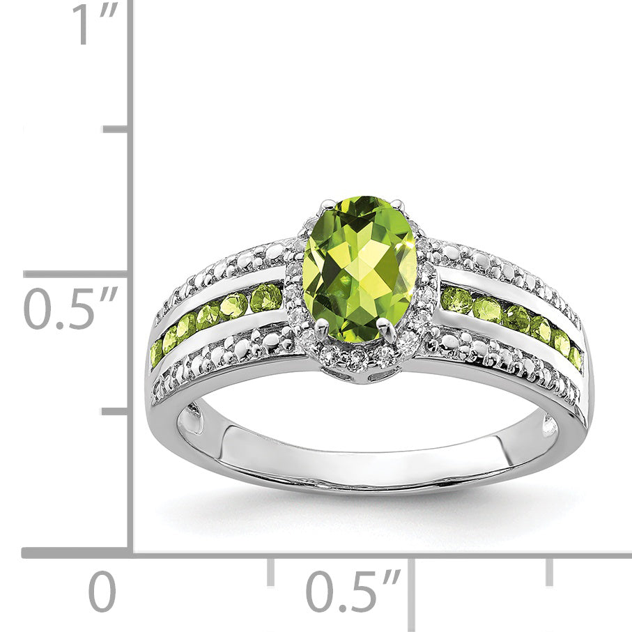 Sterlingsilber Rhodium Poliert Peridot & Weiß Topas Ring