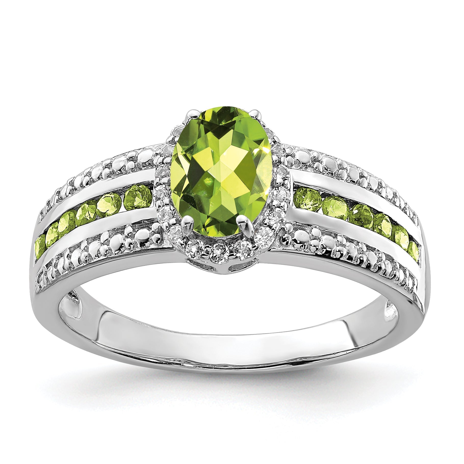 Sterlingsilber Rhodium Poliert Peridot & Weiß Topas Ring