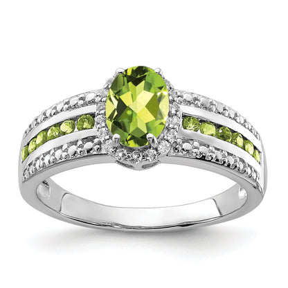 Sterlingsilber Rhodium Poliert Peridot & Weiß Topas Ring