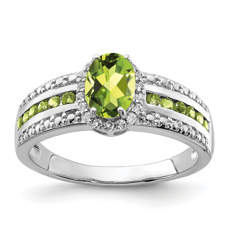 Sterlingsilber Rhodium Poliert Peridot & Weiß Topas Ring