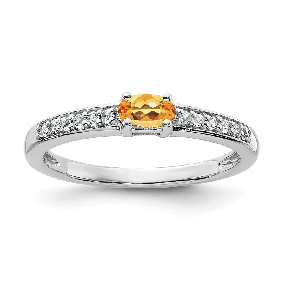 Sterlingsilber Rhodiniert Citrin und Weiß Topas Ring