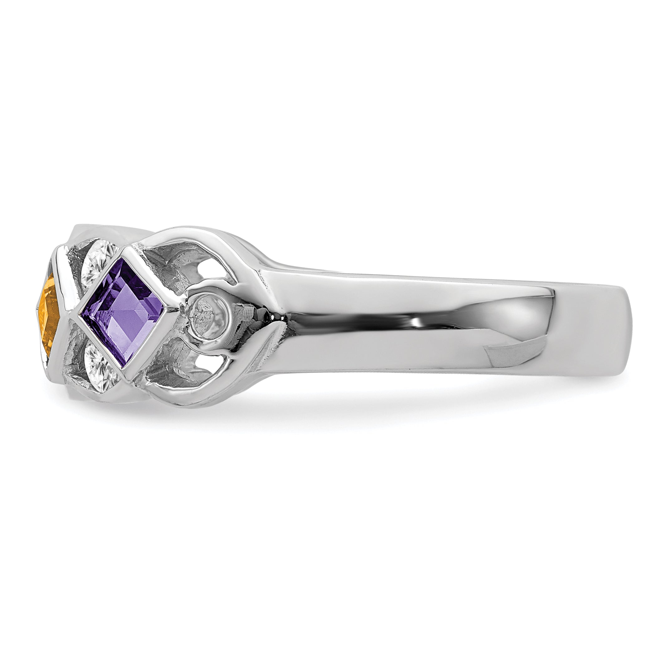 Sterlingsilber Ss Rhodiniert Zirkonia, Amethyst, Citrin, Granat & Blautopas Ring