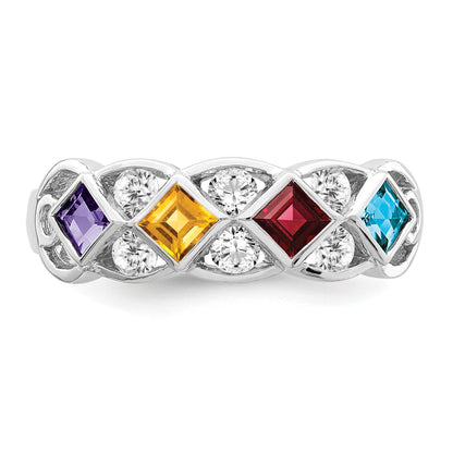 Sterlingsilber Ss Rhodiniert Zirkonia, Amethyst, Citrin, Granat & Blautopas Ring