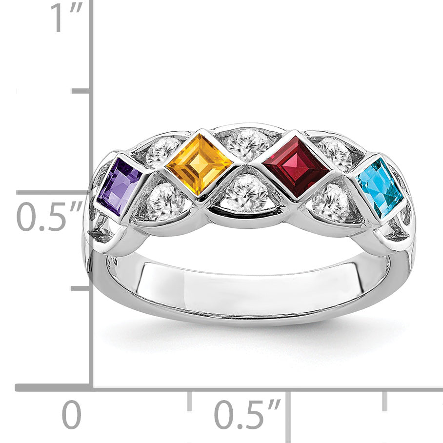 Sterlingsilber Ss Rhodiniert Zirkonia, Amethyst, Citrin, Granat & Blautopas Ring
