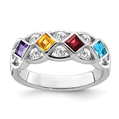 Sterlingsilber Ss Rhodiniert Zirkonia, Amethyst, Citrin, Granat & Blautopas Ring