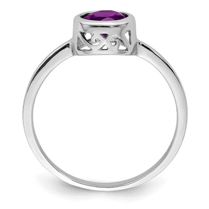 Sterlingsilber Rhodiniert Poliert Amethyst Rund Ring