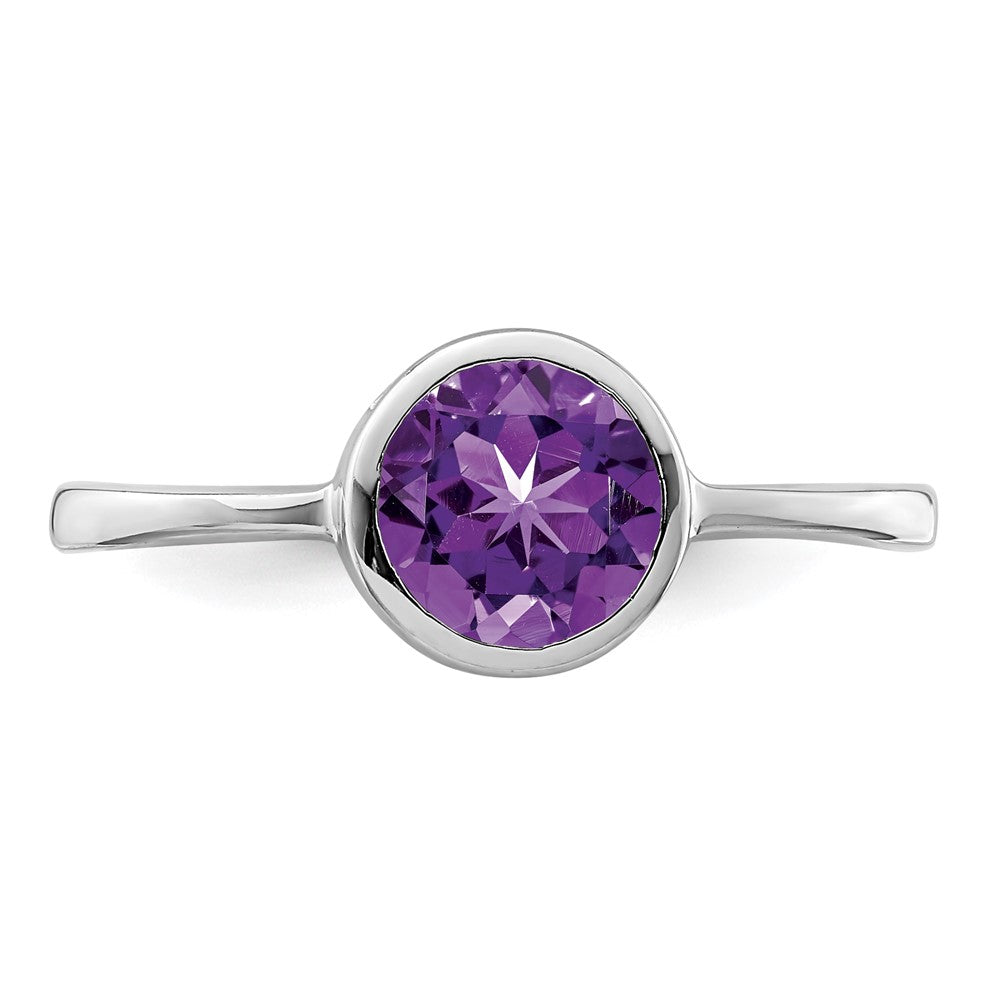 Sterlingsilber Rhodiniert Poliert Amethyst Rund Ring