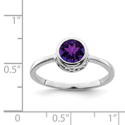 Sterlingsilber Rhodiniert Poliert Amethyst Rund Ring