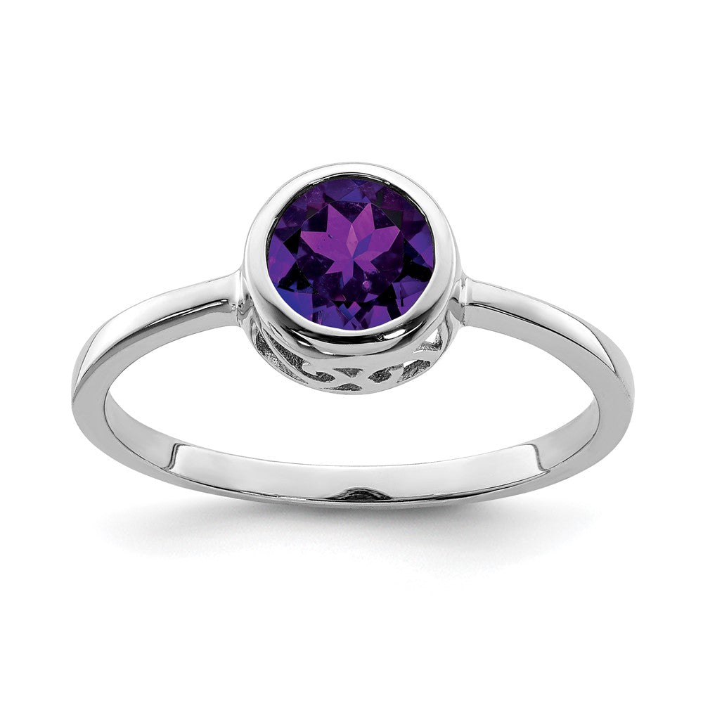 Sterlingsilber Rhodiniert Poliert Amethyst Rund Ring