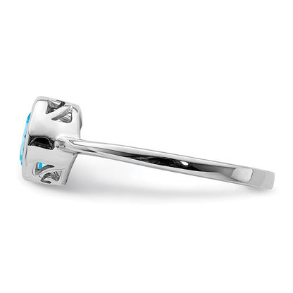 Sterlingsilber Rhodiniert Poliert Blautopas Rund Ring